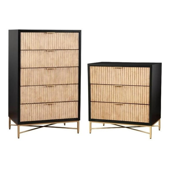 Home Square 2-Piece Set with Larsen 3 Drawer Chest & 5 Drawer Chest in Black