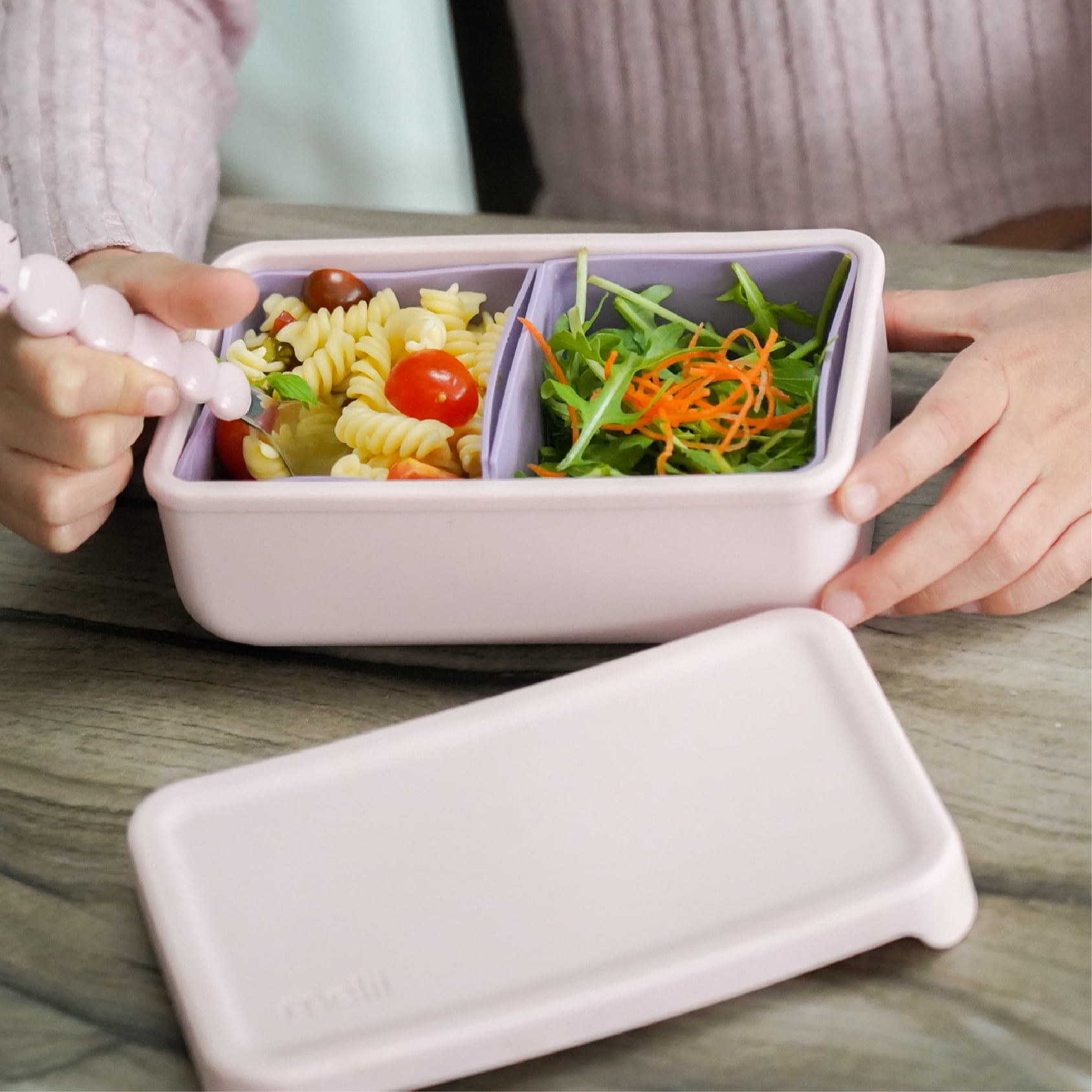 Melii Silicone Bento Box Food Storage Container, Pink & Purple