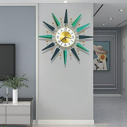 Mid Century Silent Non-Ticking Big Clocks,23.6 inch Large Wall Clock Metal Decorative, Modern Home Decorations for Living Room,Bedroom,Dining Room, Office
