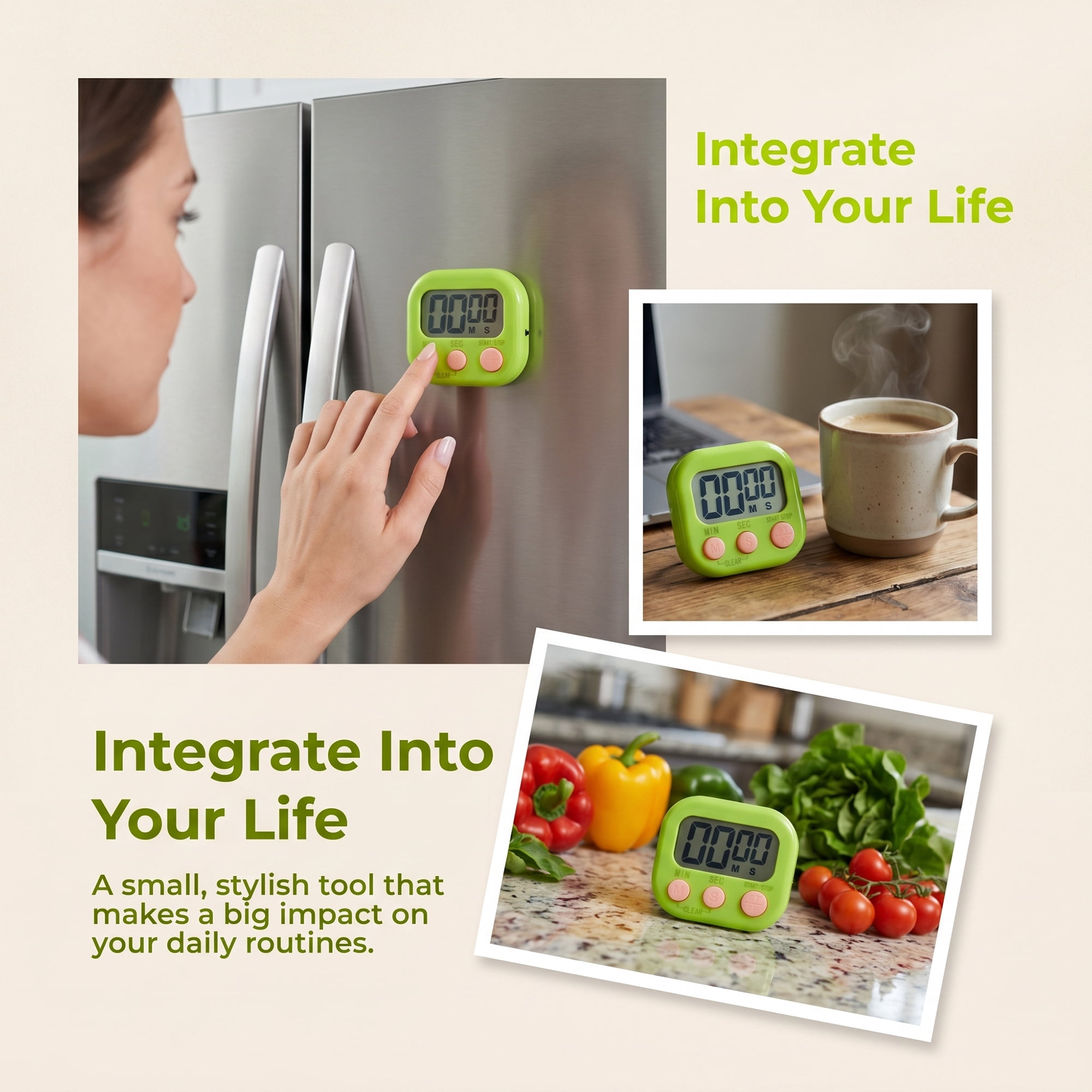 Unique Bargains Loud Alarm Magnetic Backing Cooking Study Kitchen Timer Green