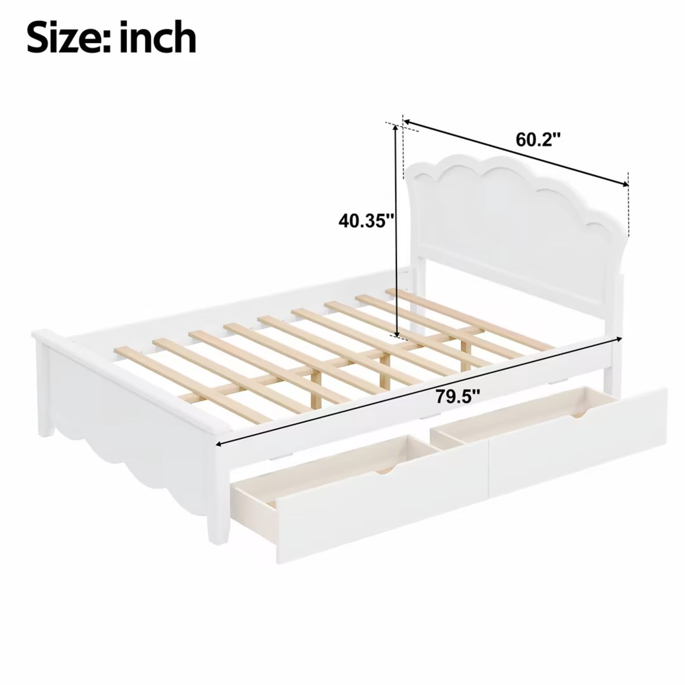Noble House Caldon Full Size Wood Platform Bed with Headboard, Footboard, and Under-Bed Storage Drawers, White