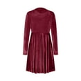 thumbnail image 3 of Women's High Waisted Velvet Dress Casual Long Sleeve Crew Neck Dress A-Line Flowy Dress With Pockets, 3 of 5
