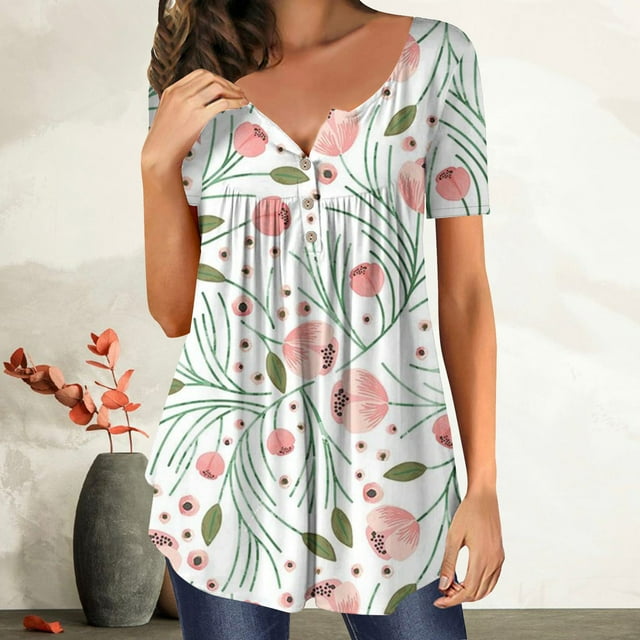SMihono Hauts pour Femmes Été Décontracté Mode Femmes Été Ample Imprimé Col Rond T-Shirt Manches Courtes Blouse Décontractée Grande Taille T-Shirt