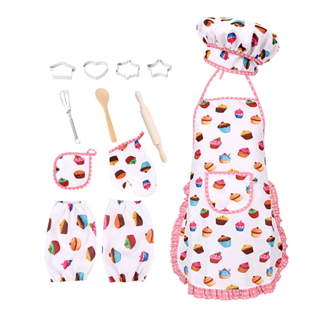 Kids Cooking and Baking Set 11 PCS with Chef Hat Apron Oven Mitt Oversleeves Kitchen