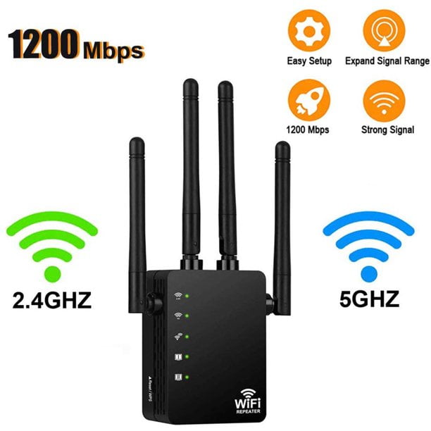 2.4GHz & 5GHz Dual-Band WiFi Extender with 4 External Antennas 1200Mbps Wireless Signal Booster WiFi Range Extender WiFi Repeater 