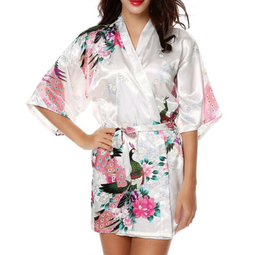 Blive ved Kælder egetræ Womens Floral Silk Satin Kimono Robe Dressing Gown Wedding Babydoll  Nightwear - Walmart.com