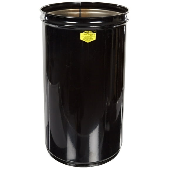 Justrite 26005K Cease-Fire Steel Drum, 15 Gallon Capacity, 14-1/2" OD x 25" Height, Black CA3