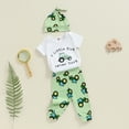 thumbnail image 3 of Okbabeha Baby Boys 3Pcs Farm Clothes Short Sleeve Tractor Print Romper + Pants + Hat Set Newborn Clothes, 3 of 8