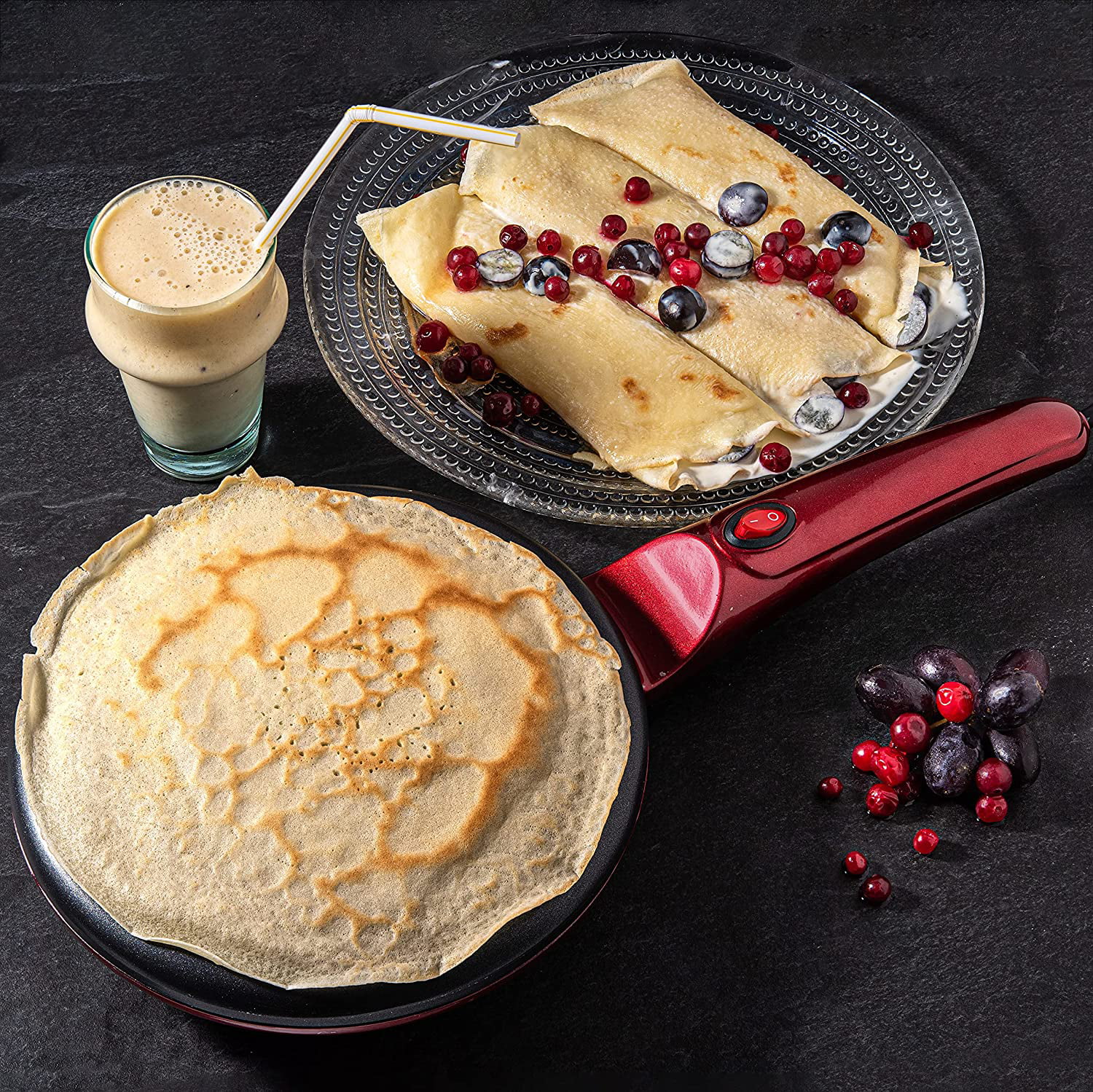 Moss & Stone Electric Crepe Maker With Auto Power Off, Portable Crepe Maker  & Non-Stick Dipping Plate, On/Off Switch, Nonstick Coating & Automatic