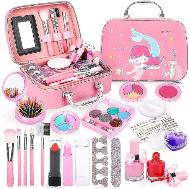 Juegos de maquillaje para niños para niñas, juegos lavables para niños, juguetes de maquillaje, Kit de barniz de uñas no tóxico con maleta, para niñas y niños