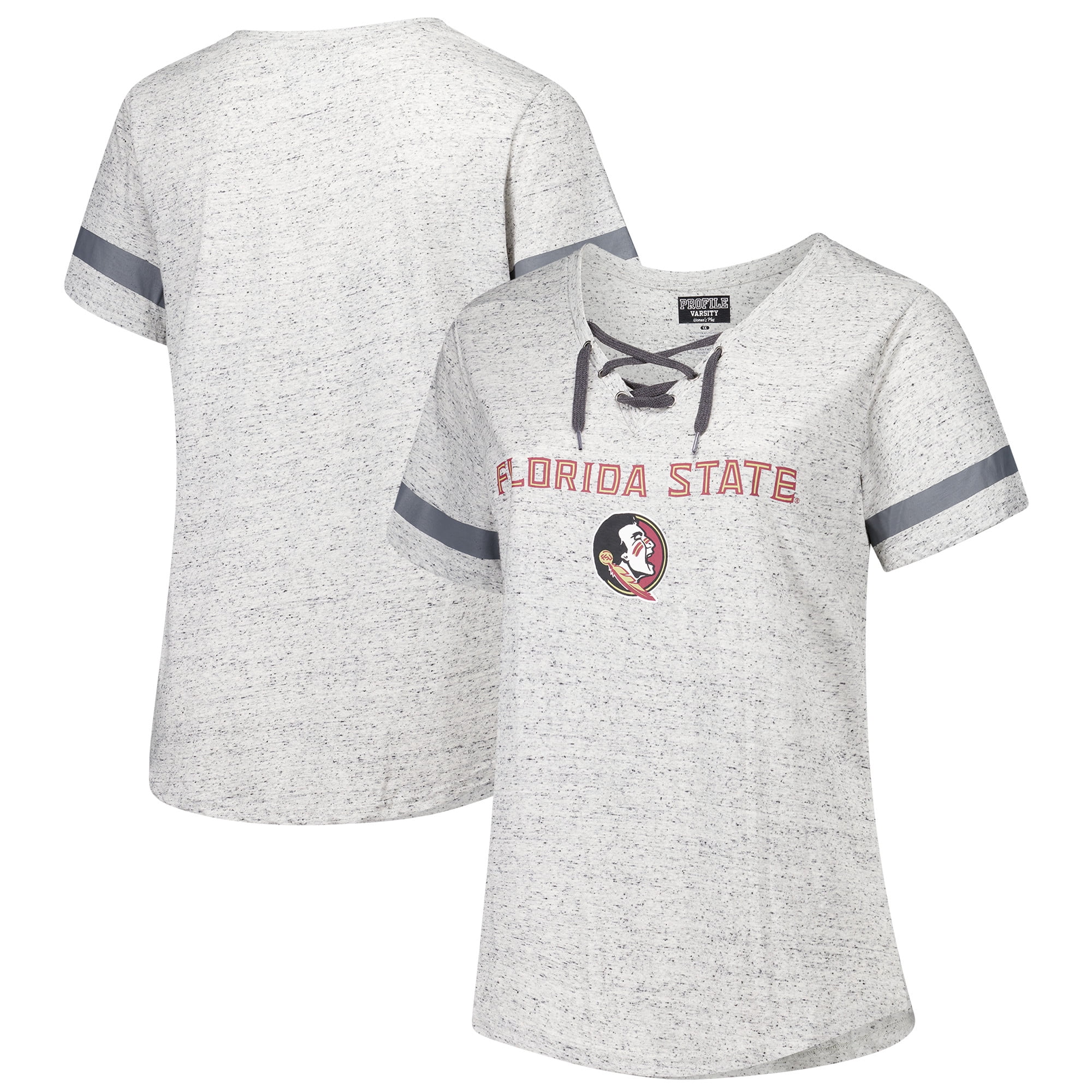 Women's Fanatics Heather Gray Florida State Seminoles Plus Size Lace-Up V-Neck T-Shirt