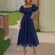 thumbnail image 5 of Vestido de Manga Larga Maxi para las Mujeres Caída Sólido Plisado, Sexy Manga Corta Elástica Cintura Boho Bolsillos, 5 of 9