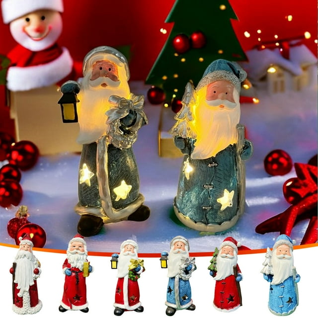 Fiudx Estatua de Papá Noel de Resina, Decoración con Farol Led, Figura Navideña Artesanal, Decoración Festiva para El Hogar, Idea de Regalo de Navidad, 1 Pieza