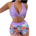 thumbnail image 1 of QLEICOM Womens Swimsuits Tummy Control Plus Size Swimsuit Coverup Fashion Floral Print Halter Split Swimsuit Bikini Print High Waist Beachwear Set Purple M, 1 of 7