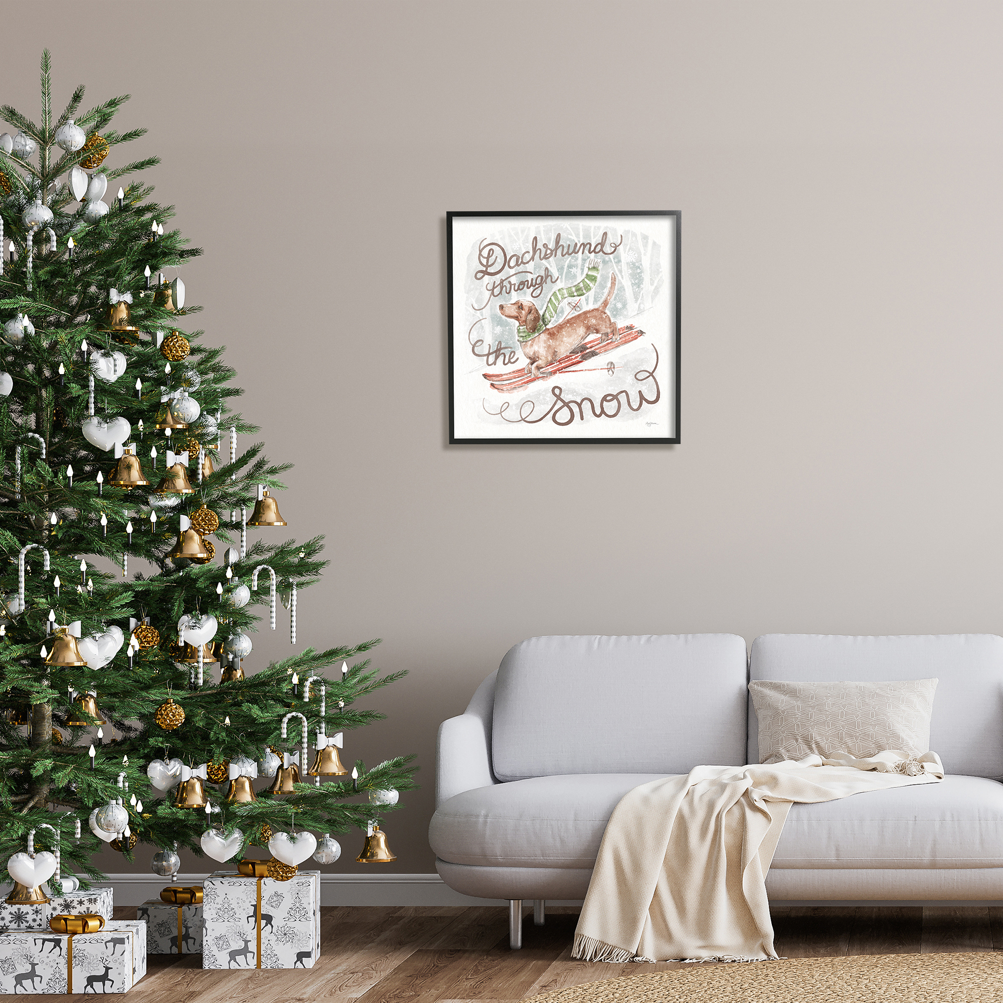 Stupell Industries Dachshund Through Snow Holiday Painting Black Framed Art Print Wall Art, 24 x 24