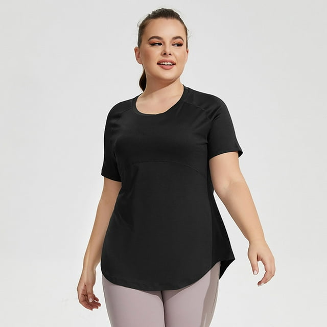 Soki T-Shirts à Séchage Rapide pour Femmes Grandes Tailles Col Rond Manches Courtes Chemises de Gym Décontractées Coupe Ample Basiques