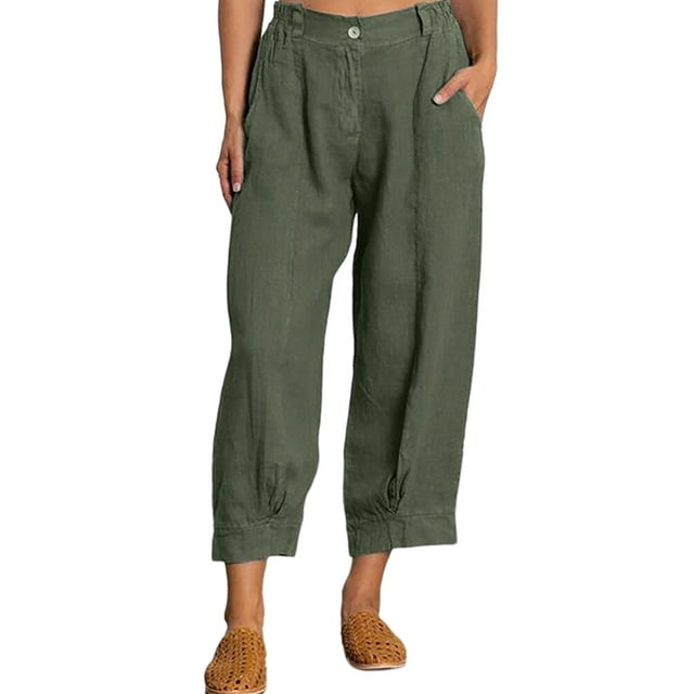 Innerwin Vêtements de Détente Pantalon Large Femme Taille Mi-Haute Capri Vert Armée 3TG