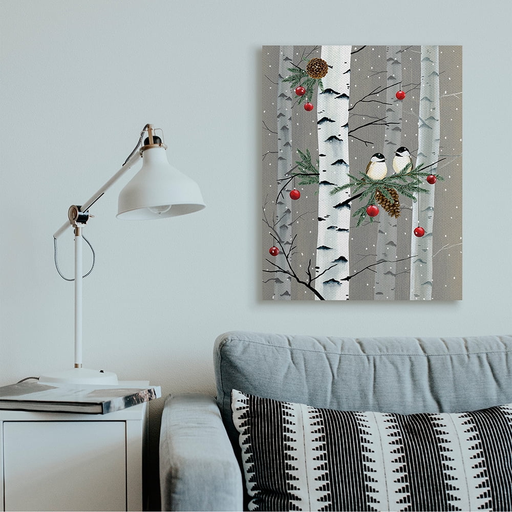 Stupell Indtries Birds and Holiday Ornaments Birch Tree Forest Canvas Wall Art by Grace Popp