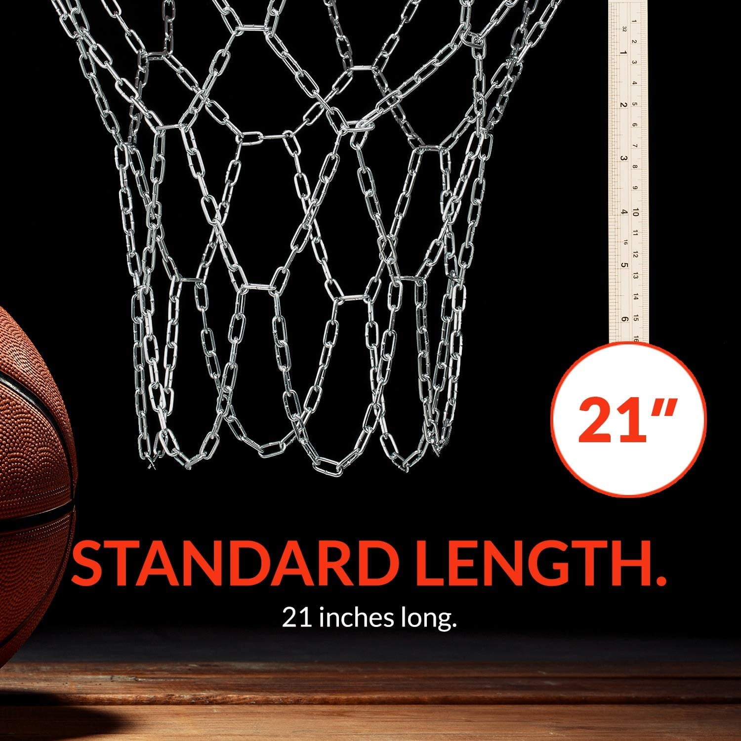 Basketball Net Heavy Duty Metal Chain Replacement with 12 S-hooks and Set of Pliers to Tighten Hooks | Rustproof Galvanized Iron 21-Inch (53 cm) Net (3.2mm Thick)