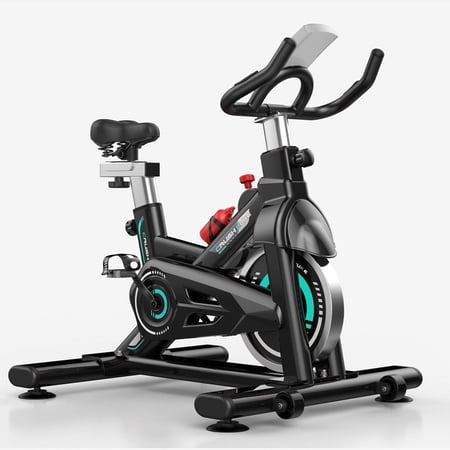 SUGIFT Indoor Cycling Exercise Bike Upright Exercise Bike with LCD Screen and Bottle Cage Black blue