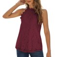 thumbnail image 3 of Camisetas sin mangas de encaje con cuello halter, camisa informal sin mangas, blusa de mujer para fiesta de verano, 3 of 6