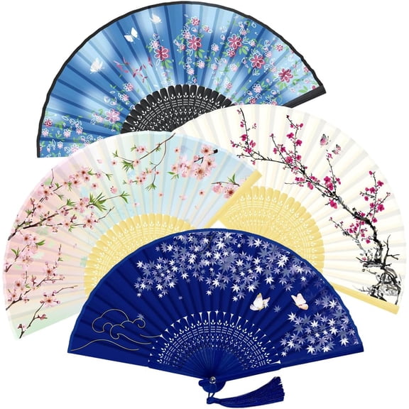 4 PCS Hand Fan, Handheld Fan, Chinese Folding Fan for Women Foldable, Paper Hand Fan, Silk Bamboo Hand Held Fan