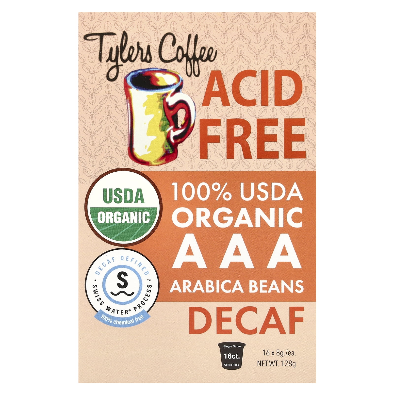 Tylers Coffees Acid-Free Organic Decaf 16 ct. Single Serve Cups
