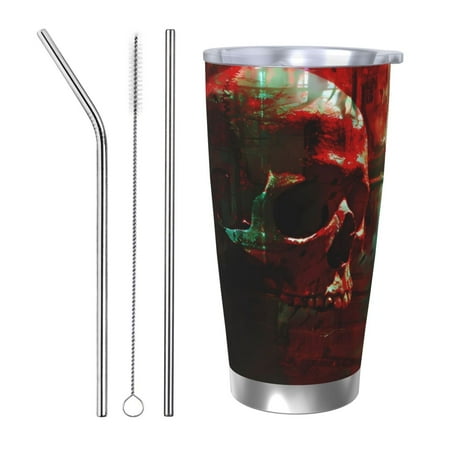 

Uemuo Red Dark Skull Abstract Print Travel Coffee Mug 20oz Double-walled Car Cup Stainless Steel Insulated Tumbler Leak-proof Travel Cup Reusable Straw Car Cup-Straw Three-piece Set