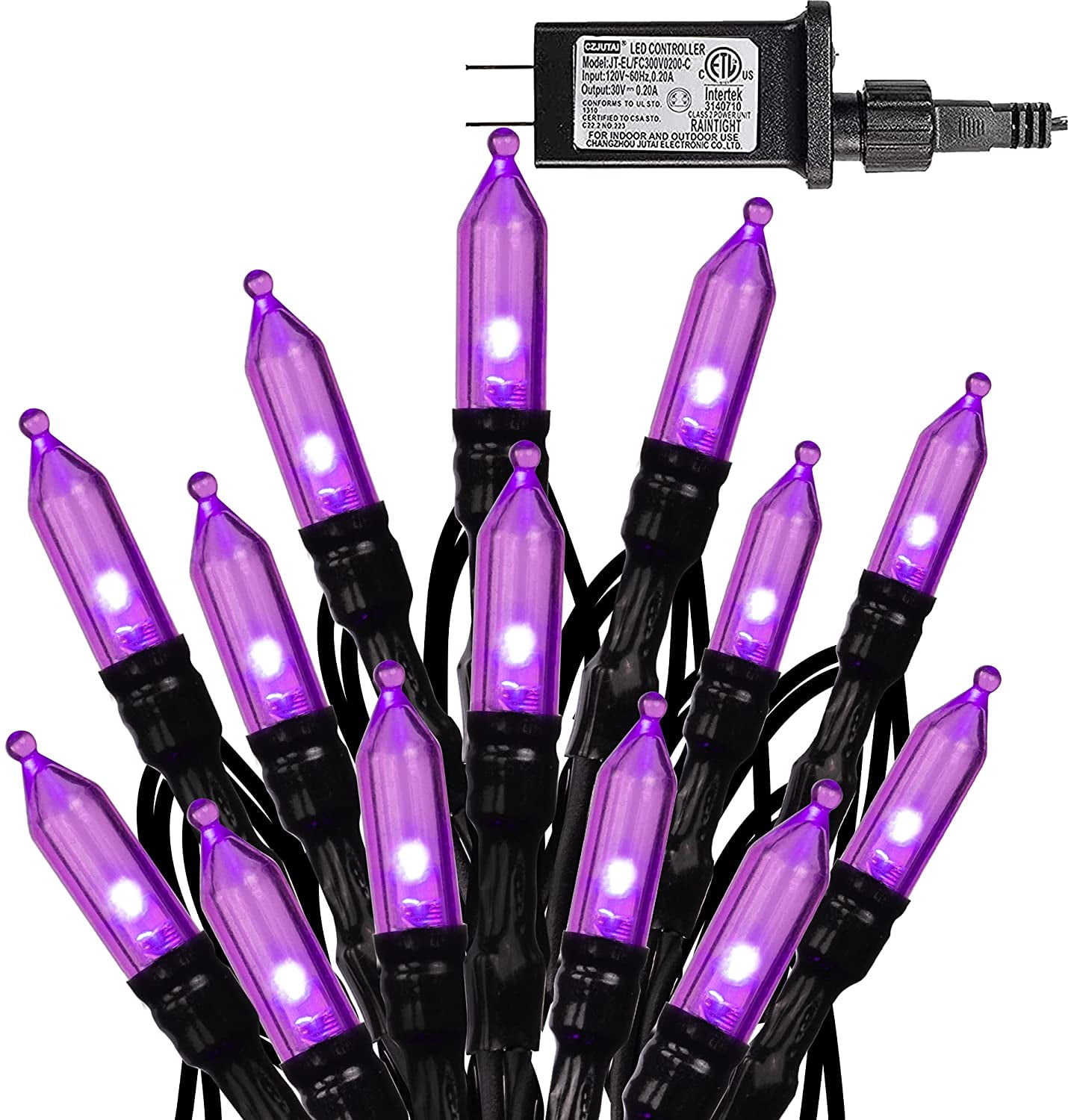 Indoor 35 Purple Color Bulb Super Bright Lights String Strand Black Cord 