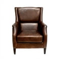 thumbnail image 3 of Pasargad Home Vicenza Collection Top Grain Leather Wing Chair Brown, 3 of 4