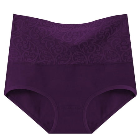 Scyoekwg Women s Cotton Underwear High Waisted Underwear Hip Lifting Solid Color Stretchy Comfort Ladies Underpants Hipster Panties Underpants(Purple XL)
