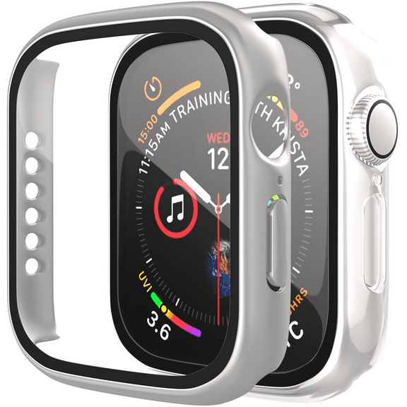 2 Pack Case for Apple Watch Series 7 41mm with Tempered Glass Screen Protector, ePacks Full Hard Ultra-Thin Scratch Resistant Bumper Protective Cover for iWatch S7 41mm Accessories(Silver, Clear)