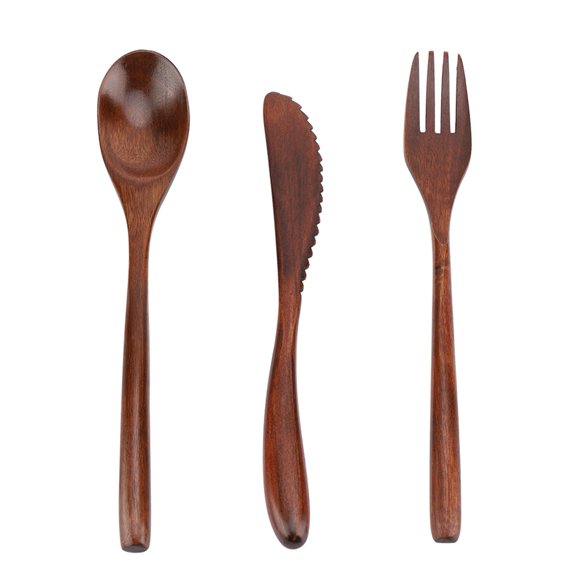 Wooden Spoon Fork Knife Cutlery Set, Reusable Japanese Style Bamboo Dinnerware Set Tableware Kit [Knife & Fork & Spoon Only]