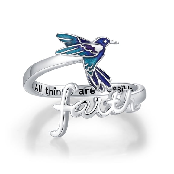 Hummingbird Ring Faith Ring for Women925 Sterling Silver Hummingbird Open Rings Adjustable Christian Inspirational Jewelry Gifts for Birthday Mother's Day #8