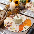 thumbnail image 6 of Fall Round Placemats Set of 4 Harvest Pumpkin Place Mats Thanksgiving Woven Placemat Autumn Fallen Maple Leave Beige Circle Braided Table Mat for Kitchen Dining Table Autumn Party Home Decor 15 Inch, 6 of 9