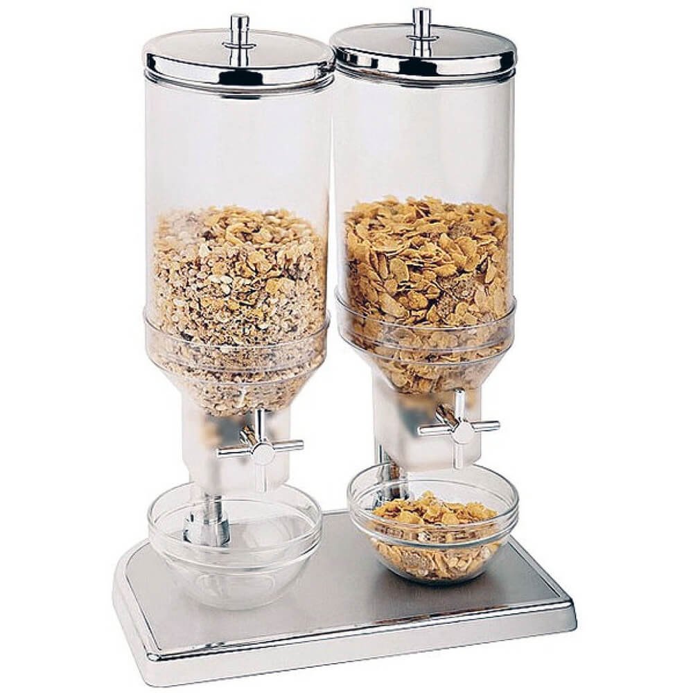 APS Polypropylene Double Cereal Dispenser, Stainless Steel Lid and Base, Clear, 4181009