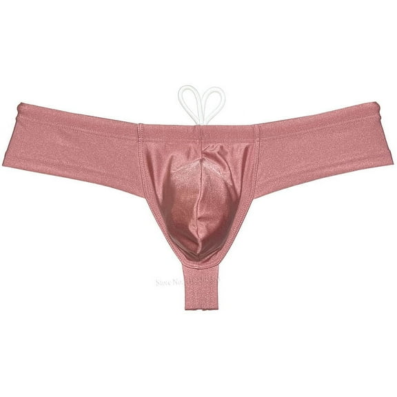Botmois Men's Solid Swim Boxer Briefs Smooth Bikini Bottoms Thong Soft Drawstring Triangle Swimwear Shiny Mini Beach Boardshorts Bathing Suit Coral Pink M