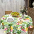 thumbnail image 4 of Pineapple Tablecloth Round 60 Inch Summer Fruit Floral Green and White Stripes Table Cloth Circular Palm Leaves and Flower Table Cover Washable Wipeable Polyester Tabletop for Dining Kitchen Decor, 4 of 6