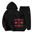 thumbnail image 2 of YunPes Girls Clothes Cute Print Hooded Sweatshirt & Jogger Sweatpants Set Casual Preppy Sweatsuit Fall Winter Outfits for Kids, 2 of 6