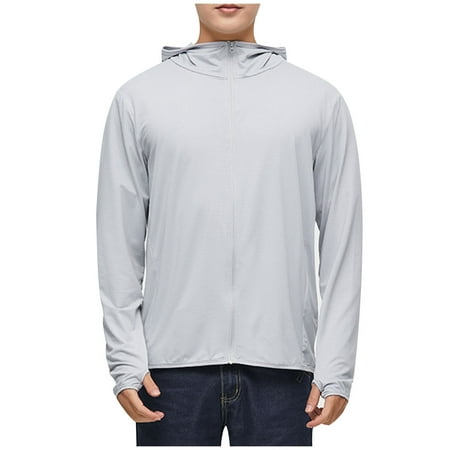 LpwkSSA Men s Summer Sun Protection Jacket Lightweight Breathable Long Sleeve Hooded Fishing Coat Quick-Dry Elastic Outdoor Casual Apparel Gray XXL