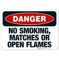 thumbnail image 1 of No Smoking, Matches Or Open Flames Sign, OSHA Danger Sign, 10x7 Aluminum, 1 of 1