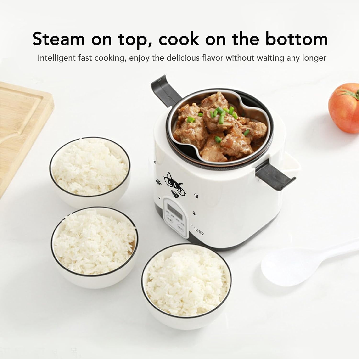1.2L Portable Rice Cooker with Non-Stick Pot, 24H Timer & Temp Control for Camping Travel Car