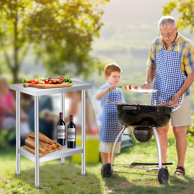Stainless Steel Kitchen Table with Adjustable Shelf, 30x24x35IN Utility Worktable for Outdoor Food Prep