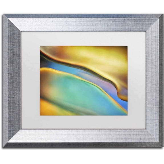 Trademark Fine Art 'Yellow and Aqua Blue Flow' Canvas Art by Cora Niele, White Matte, Silver Frame
