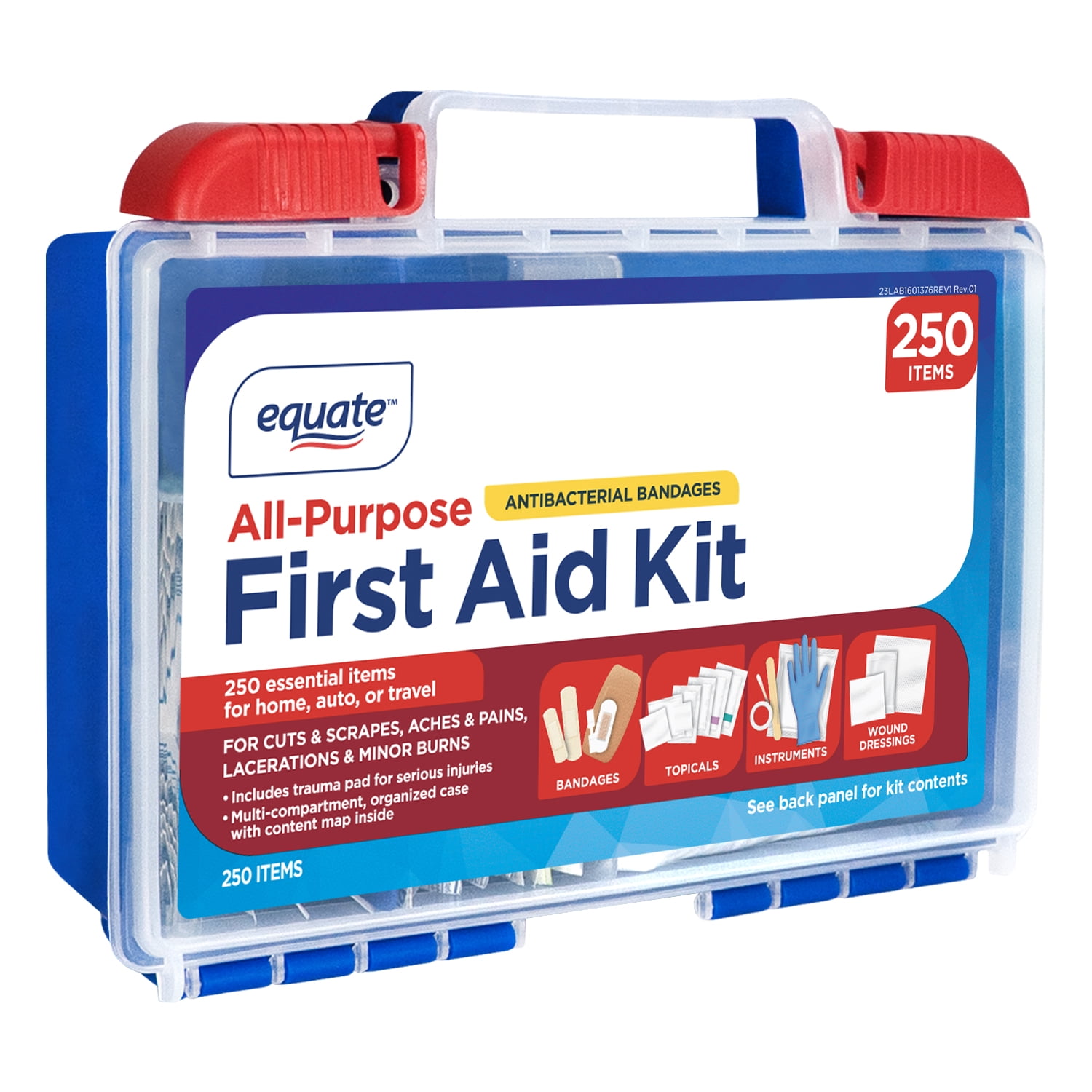 Equate All-Purpose First Aid Kit with Antibacterial Bandages, 250 Items