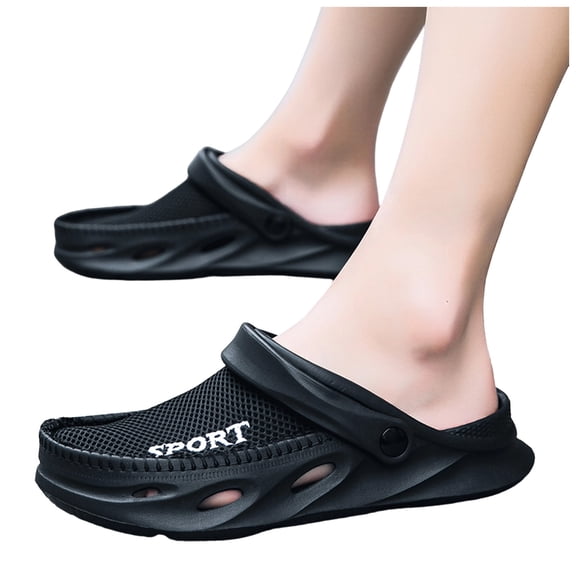 Rokment Mesh EVA Patchwork Wide Feet Clogs Garden Shoes for Men with Back Straps Breathable Waterproof Beach Slides Summer Casual Walking Slippers Water Sandals Black Size 7
