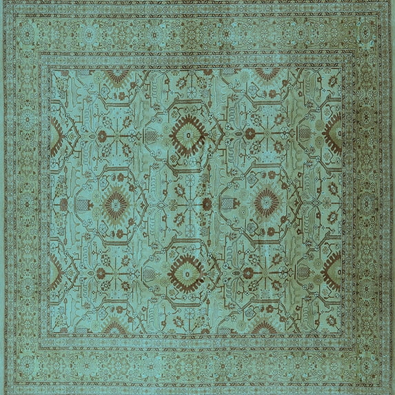 Ahgly Company Indoor Square Oriental Light Blue Industrial Area Rugs, 7' Square