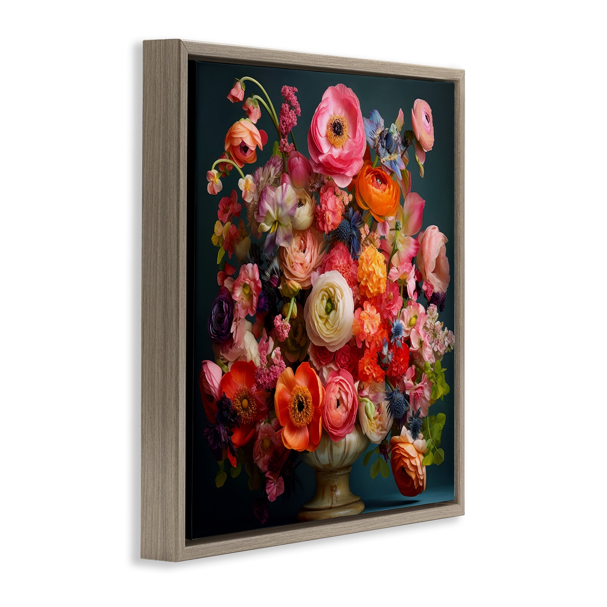 Stupell Industries Harmonious Mixed Peonies Brown Framed Floater Canvas Wall Art, design by Lazar Studio