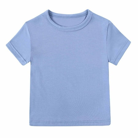 ZACPNCV Baby Solid Color T Shirt Teens Kids Crewneck Loose Classic Sports Tees Boys Girls Soft Athletics Tops Blue 6-7 Years