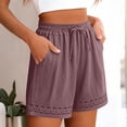 thumbnail image 5 of APEXFWDT Women's Linen Cotton Lace Trim Shorts Drawstring Elastic Waist Summer Beach Shorts with Pockets,S,Purple, 5 of 5